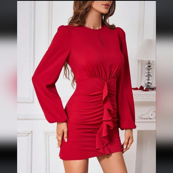 SHEIN Elegant Red Long Sleeve Dress - Picture 5 of 9
